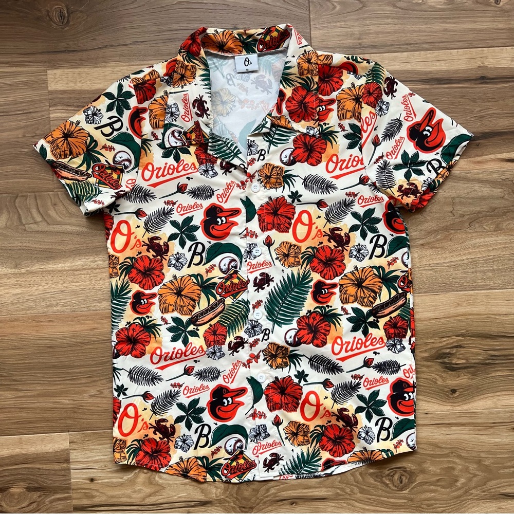 Baltimore Orioles 2025 Hawaiian Orange Medium Button Down Shirt